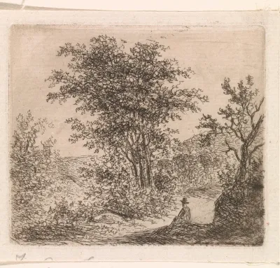 Boslandschap met zittende figuur