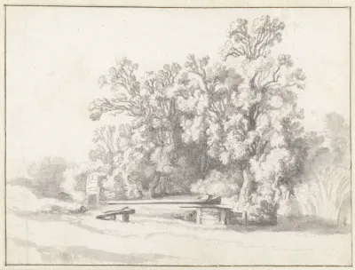 Bosrand met een draaibrug over een sloot