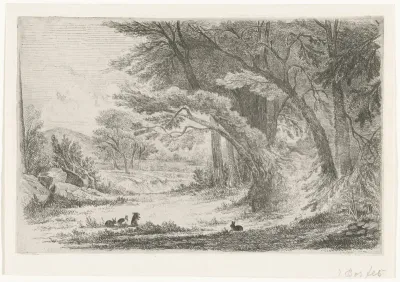 Bosrand met konijnen