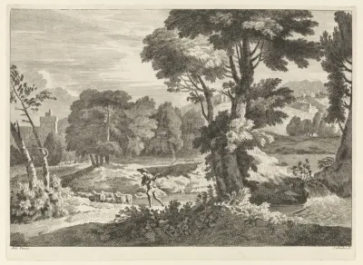 Bosrijk landschap met een herder