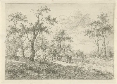 Bosrijk landschap met een vrouw en een jongen