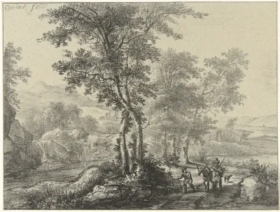 Bosrijk landschap met reizigers