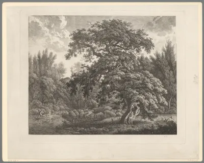 Bosrijk landschap met rustende maaier