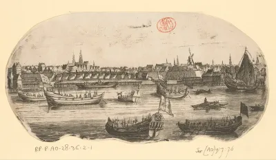 Boten met schutters of soldaten in de Buiten-Amstel voor Amsterdam