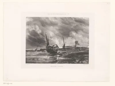 Boten op het strand bij eb