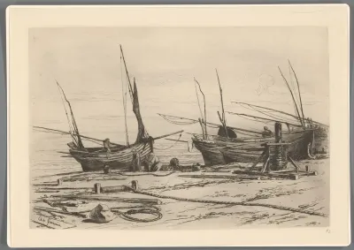 Boten op het strand van Étretat