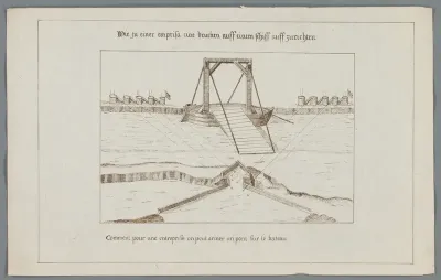 Bouwen van een brug op een schip, ca. 1799