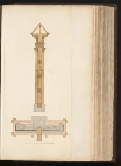 Bouwkundige doorsnede van een fundering en muur of zuil