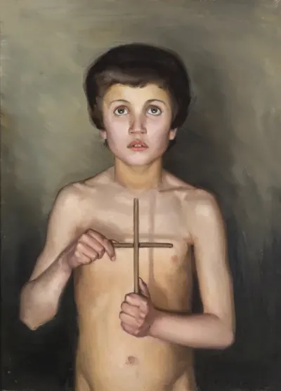 Boy Holding a Cross