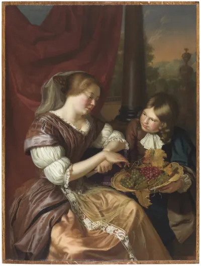 Boy Offering Grapes to a Woman
