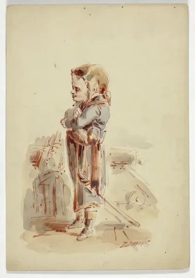 Boy Posing as Admiral on Ship