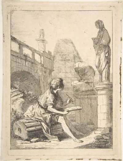 Boy Sketching Ruins