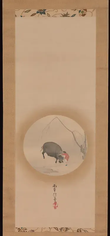 Boy Trying to Make an Ox Drink