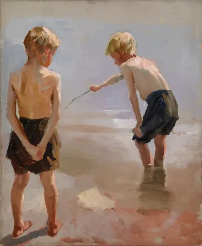 Boys Playing on the Shore, study