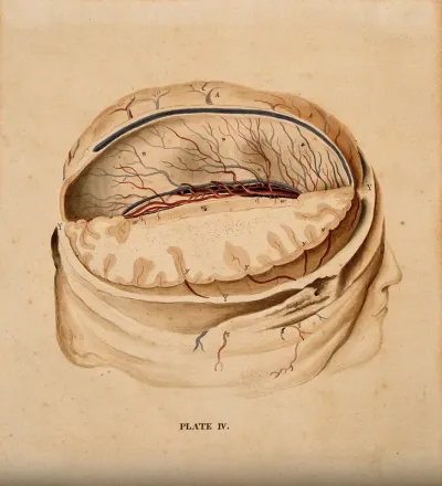 Brain: dissection showing a section of the right hemisphere