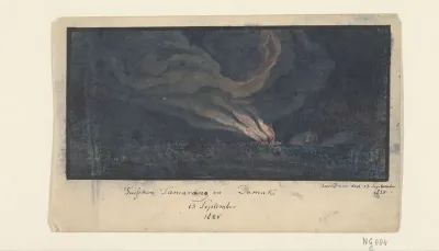 Brand in een landschap op Midden-Java, 1825