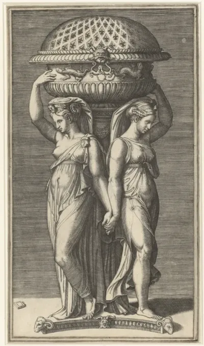 Brander voor wierook of parfum gedragen door kariatiden