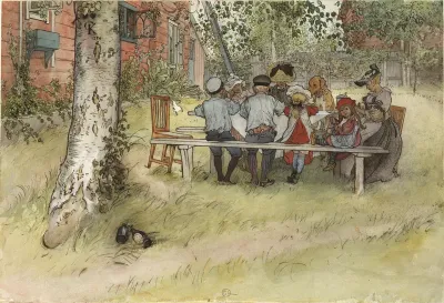 Breakfast under the Big Birch. From A Home (26 watercolours)