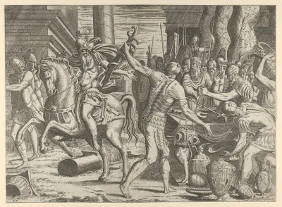 Brennus throwing his sword on the scales before Camillus