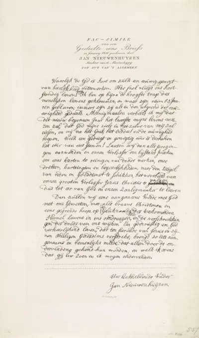 Brief van Jan Nieuwenhuijzen