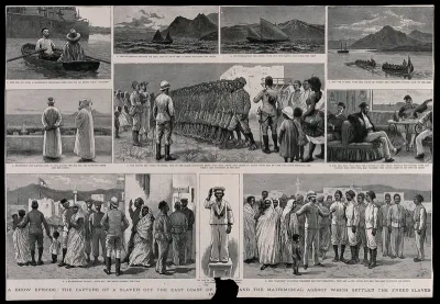 British and East African sailors rescue slaves from a dhow and allot the women slaves as wives