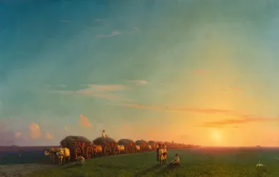 Broad landscape with settlers