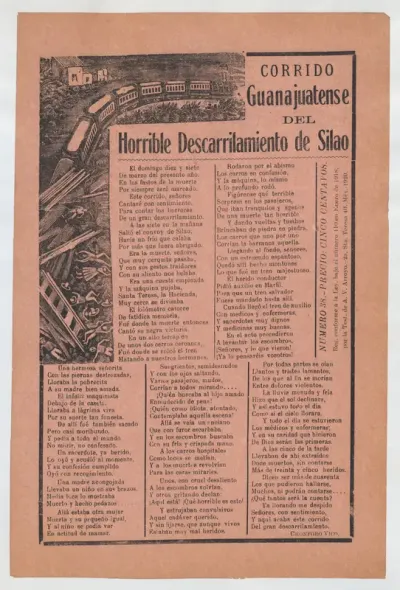 Broadsheet relating to a train accident in Guanajuatense and the many fatalities