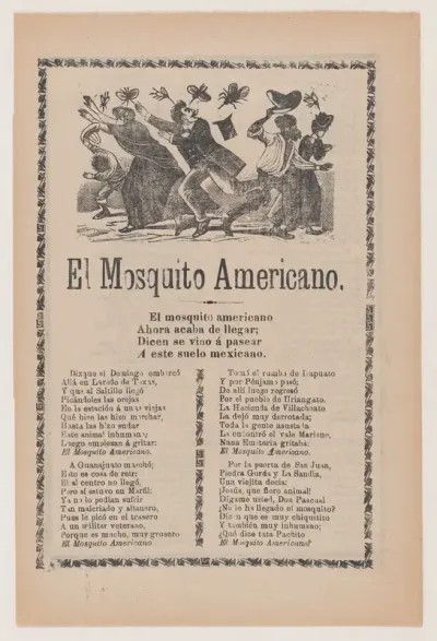 Broadsheet relating to the American Mosquito with verse critical of U.S. imperialism
