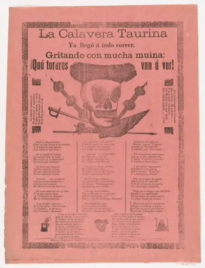 Broadsheet relating to the bullfighting calavera who has arrived at full speed, screaming with much energy