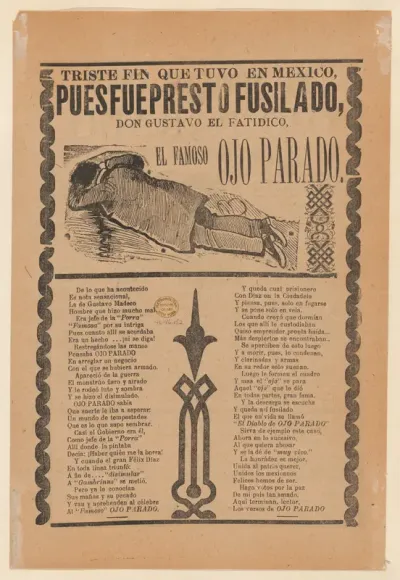 Broadsheet relating to the execution of a prophet named Don Gustavo, man lying face down