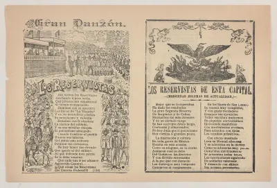 Broadsheet with a song about a military reserve, military personnel in formation
