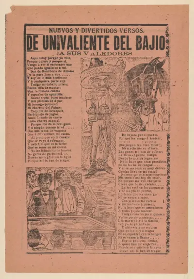 Broadsheet with new and entertaining verses about a 'Brave Man from the Heartland to His Friends' a caricature of a horseman and his horse and a group of men playing billiards