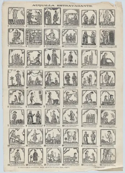 Broadside with 48 extraordinary scenes