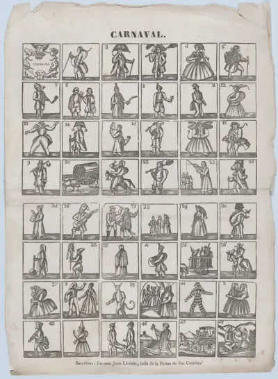 Broadside with 48 figures from carnival