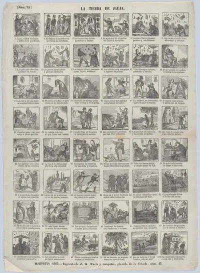 Broadside with 48 scenes depicting the land of Jauja