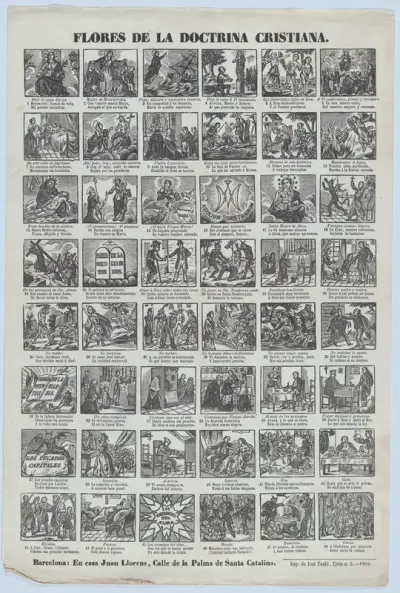 Broadside with 48 scenes illustrating Christian doctrine