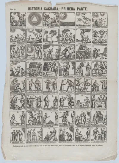 Broadside with 48 scenes illustrating passages of holy scripture (Part I)