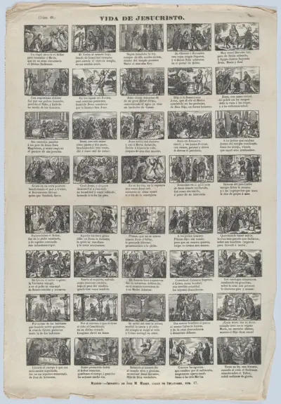 Broadside with 48 scenes illustrating the life of Christ