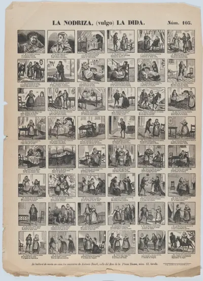 Broadside with 48 scenes relating to the nurse