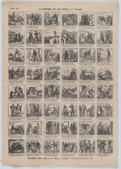 Broadside with 48 scenes relating to the pilgrimage of San Isidro
