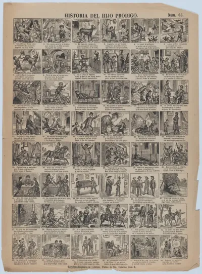Broadside with 48 scenes relating to the story of the prodigal son