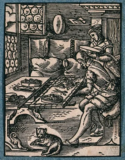 Brocade-makers embroidering a fabric with gold silk and precious stones