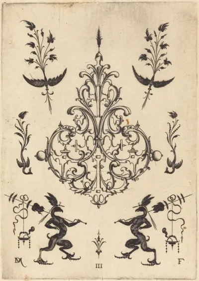 Brooch with Sprigs at Top and Griffins with Trophies at Bottom