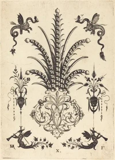Brooch with Table-Stones, Dragons at Top, andWinged Monsters Blowing Horns at Bottom