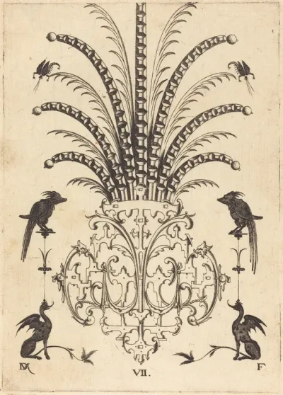 Brooch with Table-Stones, Flying Scorpions  at Top, and Dogs at Bottom