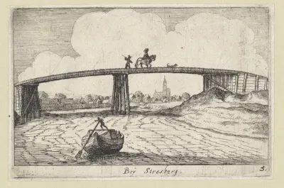 Brug over de rivier met Straatsburg in de verte