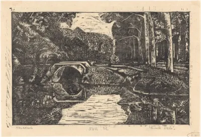 Brug over een gracht in een bos