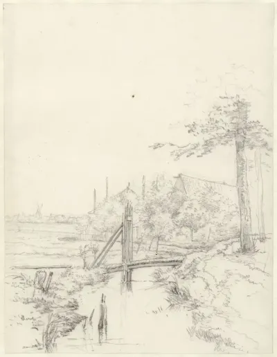 Brug over een sloot bij een boerderij