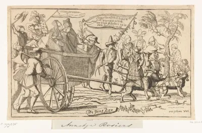 Bruidspaar in een hondenkar, 1716