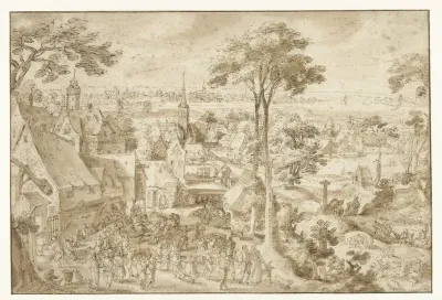 Bruiloftsfeest op een dorpsplein